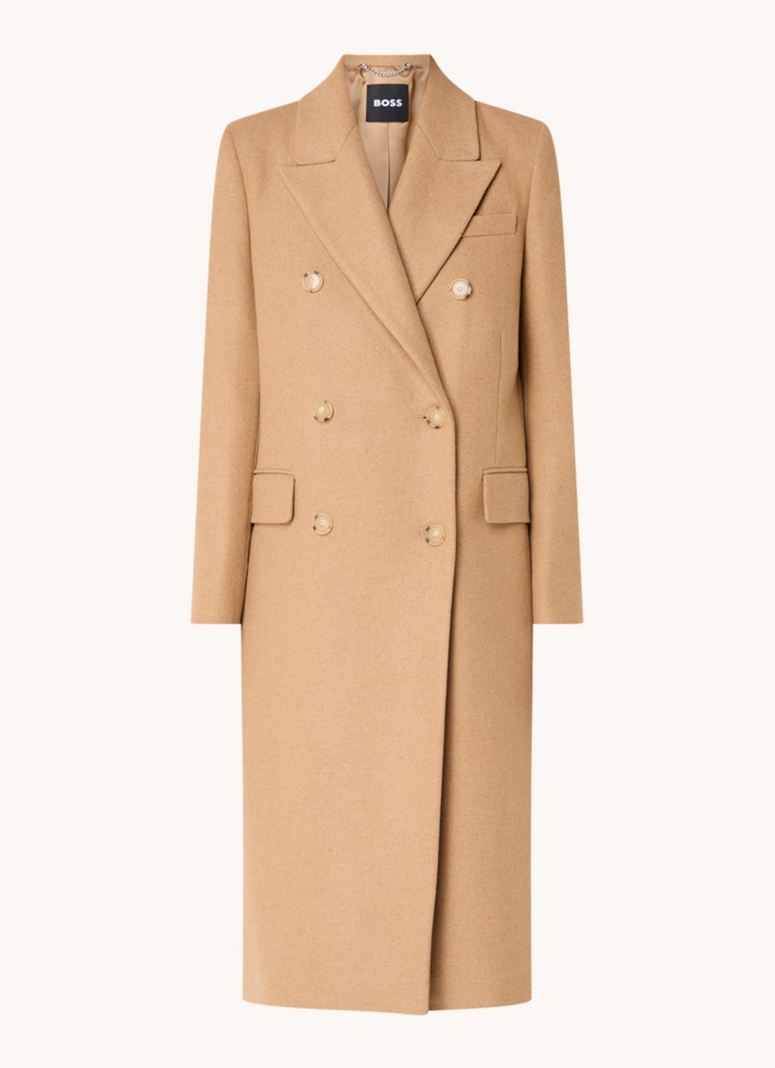 BOSS Callaf mantel in wolblend met klepzakken - voorkant 4 camel