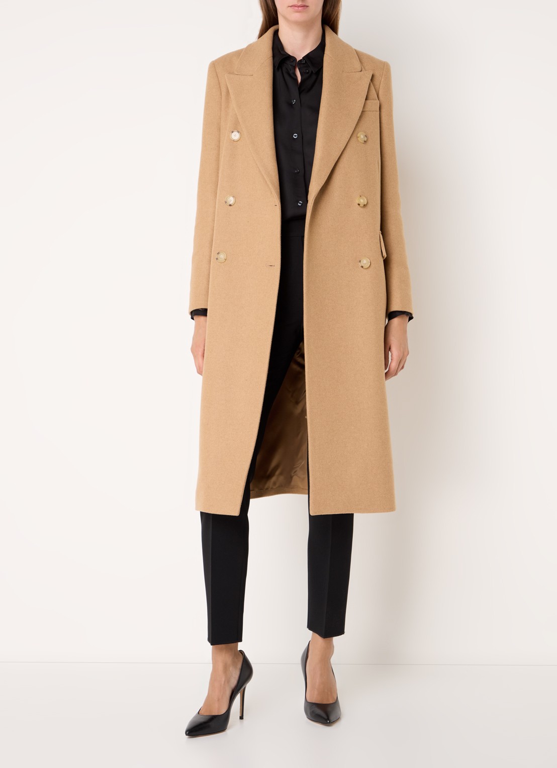 BOSS Callaf mantel in wolblend met klepzakken - voorkant 5 camel