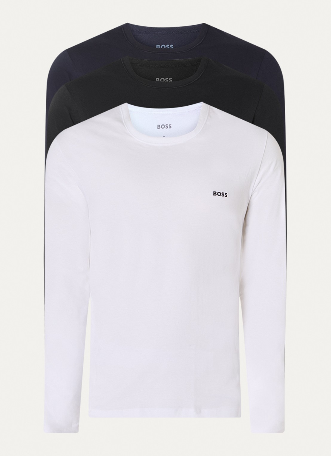 BOSS Classic longsleeve met logo in 3-pack - voorkant zwart