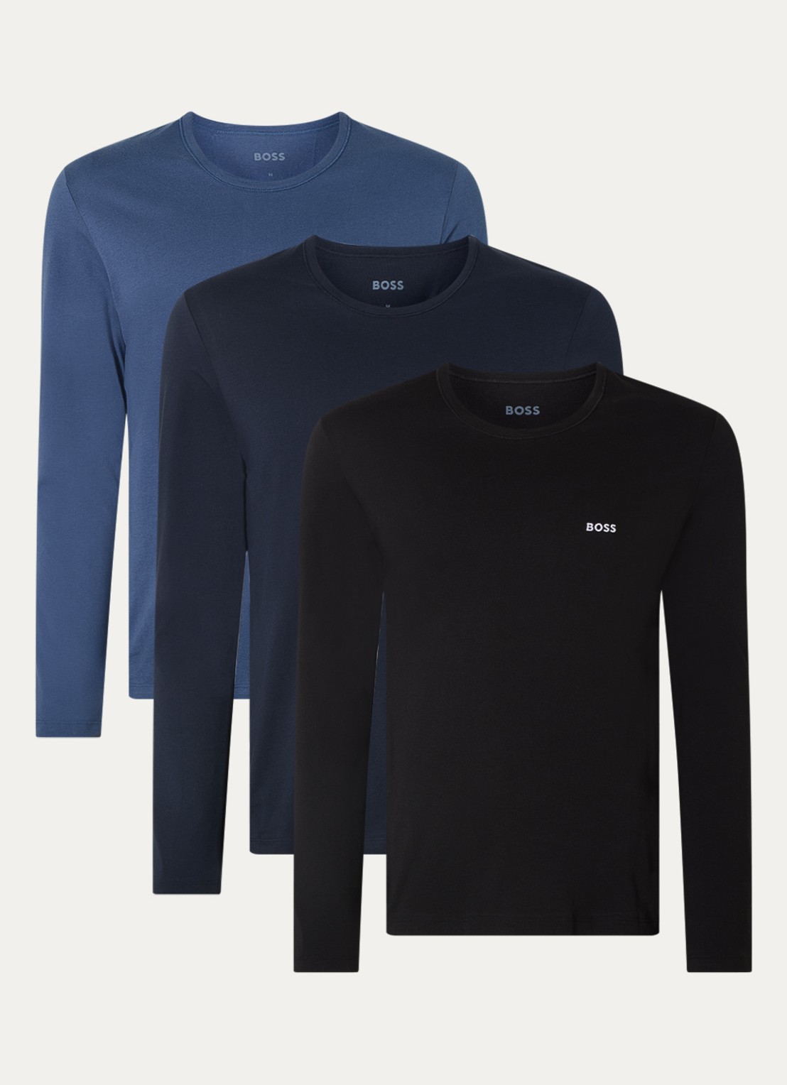 BOSS Classic longsleeve met logo in 3-pack - voorkant 3 donkerblauw