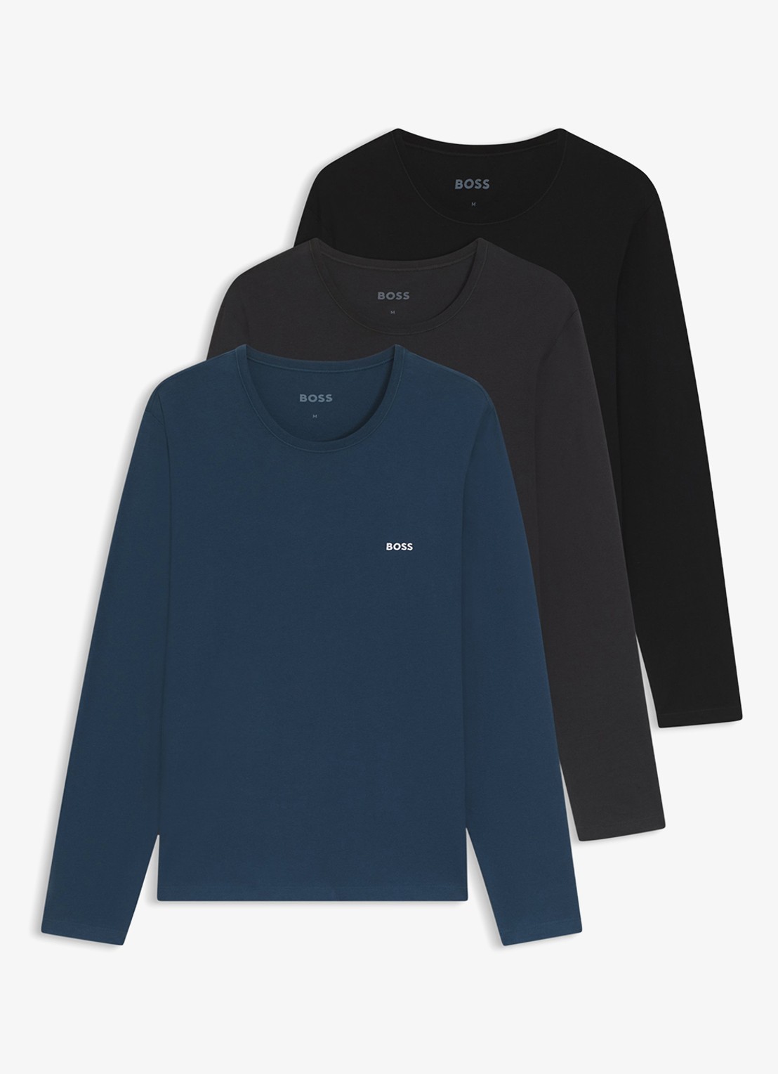 BOSS Classic longsleeve met logo in 3-pack - voorkant petrol