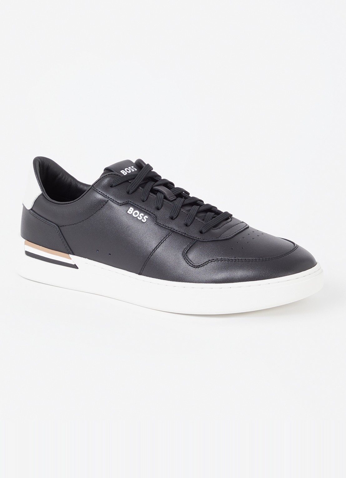 BOSS Clint sneaker van leer met logo - voorkant 2 zwart