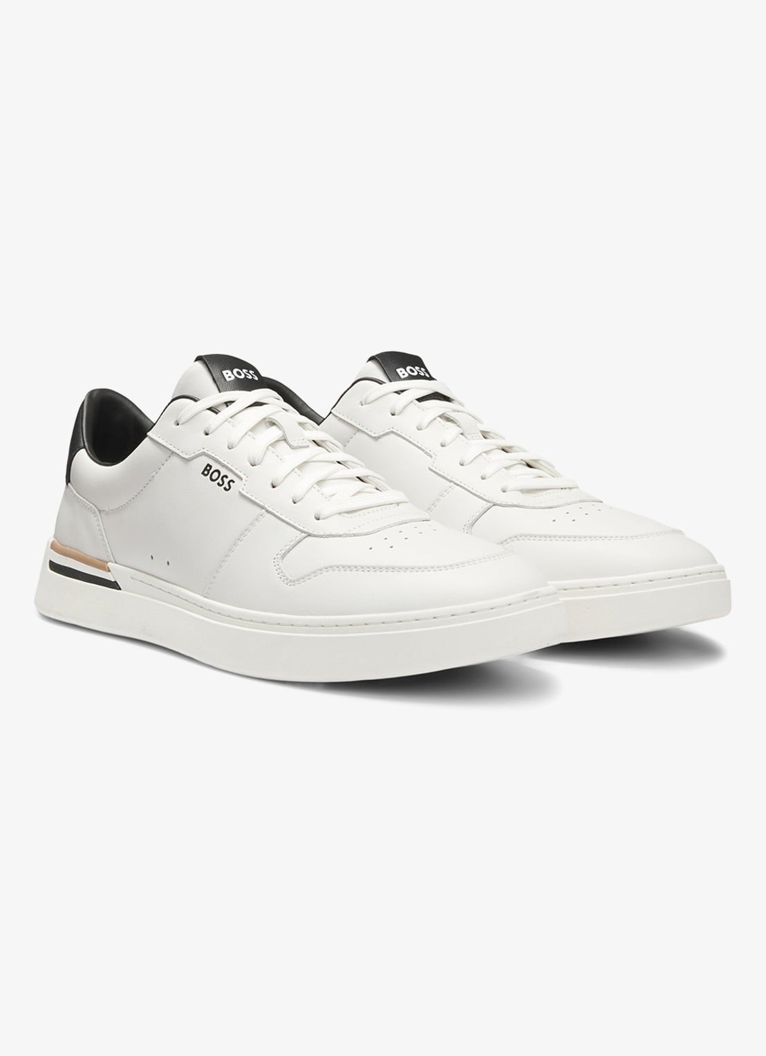 BOSS Clint sneaker van leer met logo - voorkant 4 wit