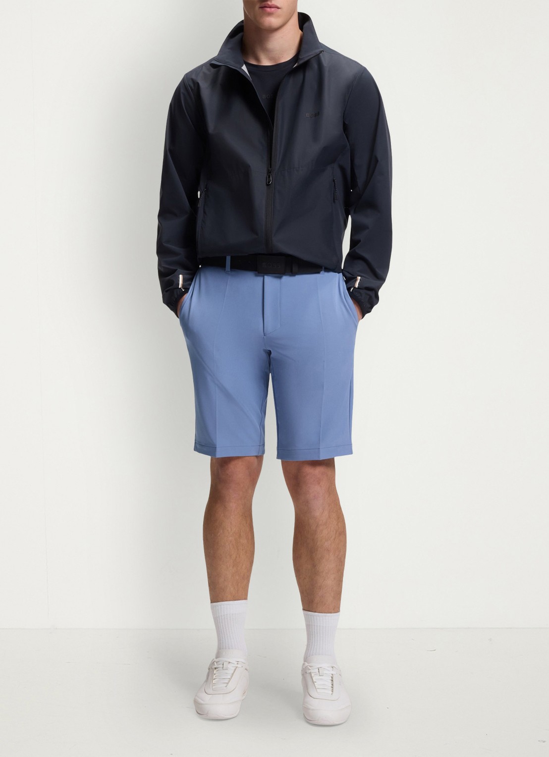 BOSS Commuter loose fit korte broek met steekzakken - voorkant 2 light/pastel blue-459 / blauw
