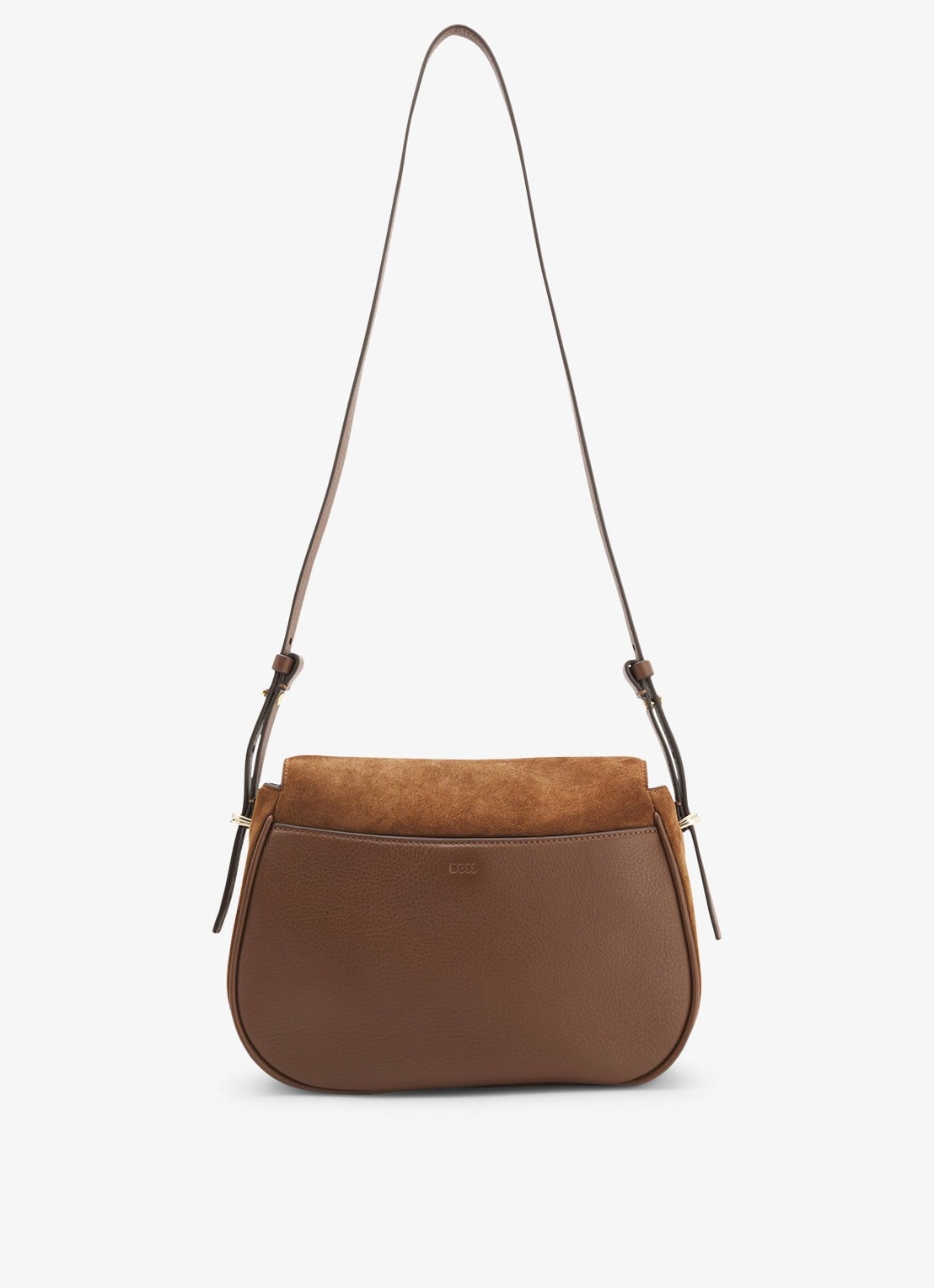 BOSS Crossbodytas van suède met logo  - achterkant 3 donkerbruin