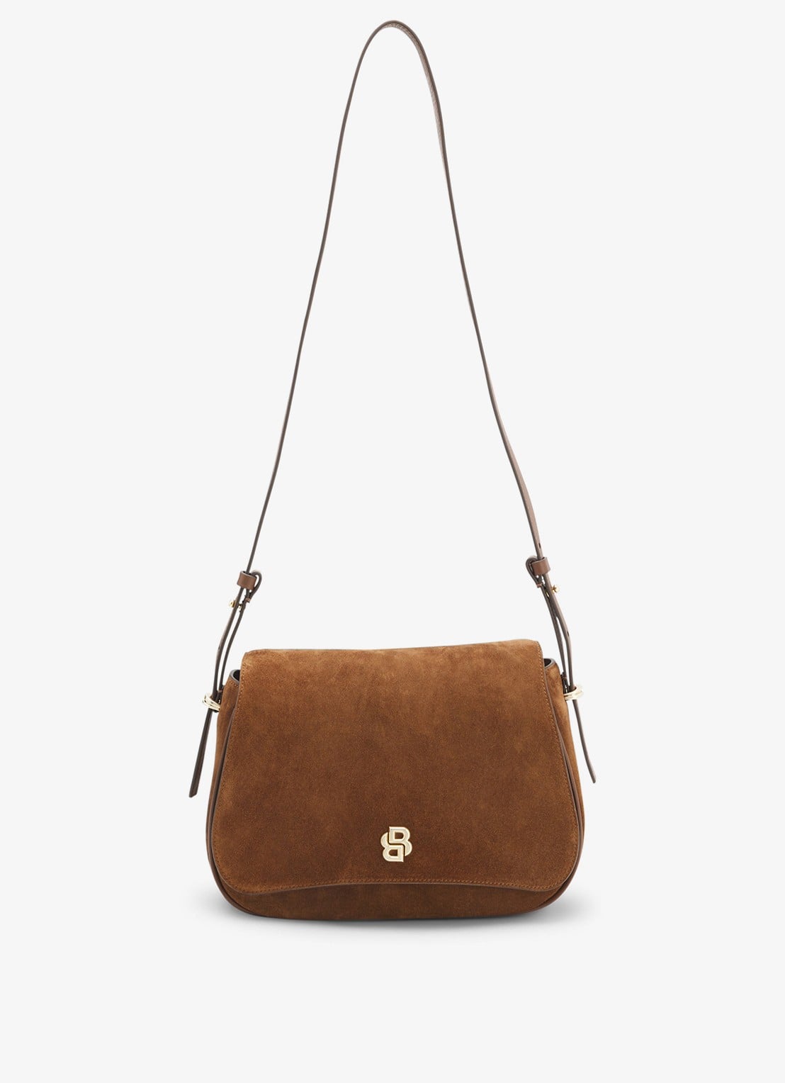 BOSS Crossbodytas van suède met logo  - voorkant 2 donkerbruin