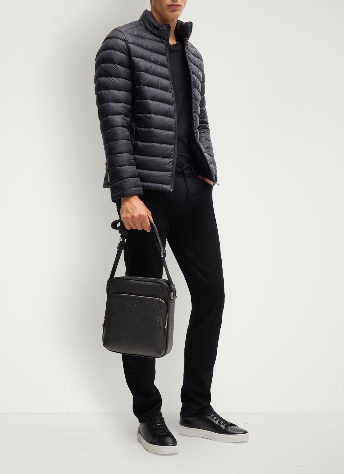 BOSS Crosstown crossbodytas van leer - detail 6 zwart