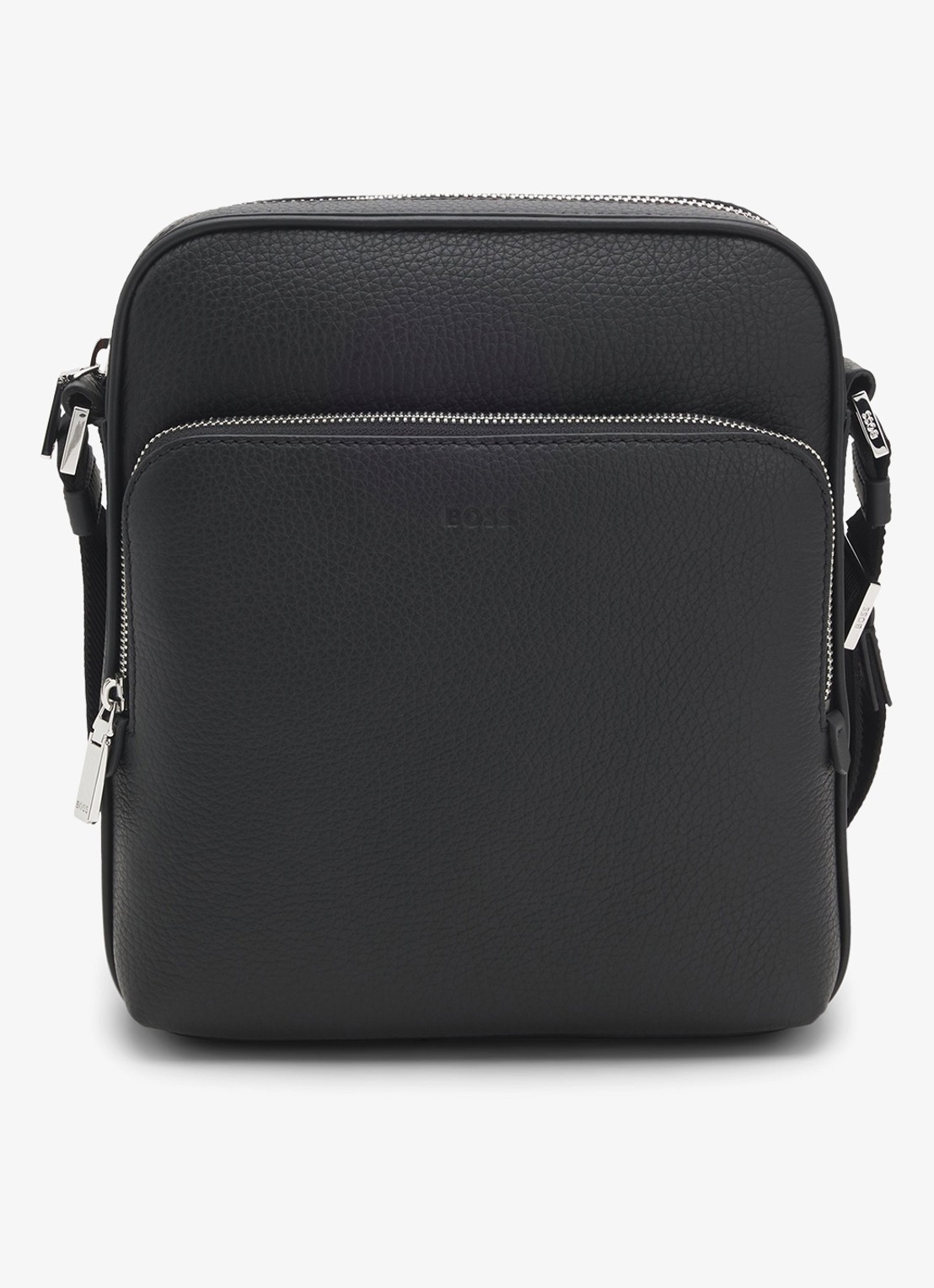 BOSS Crosstown crossbodytas van leer - voorkant 2 zwart