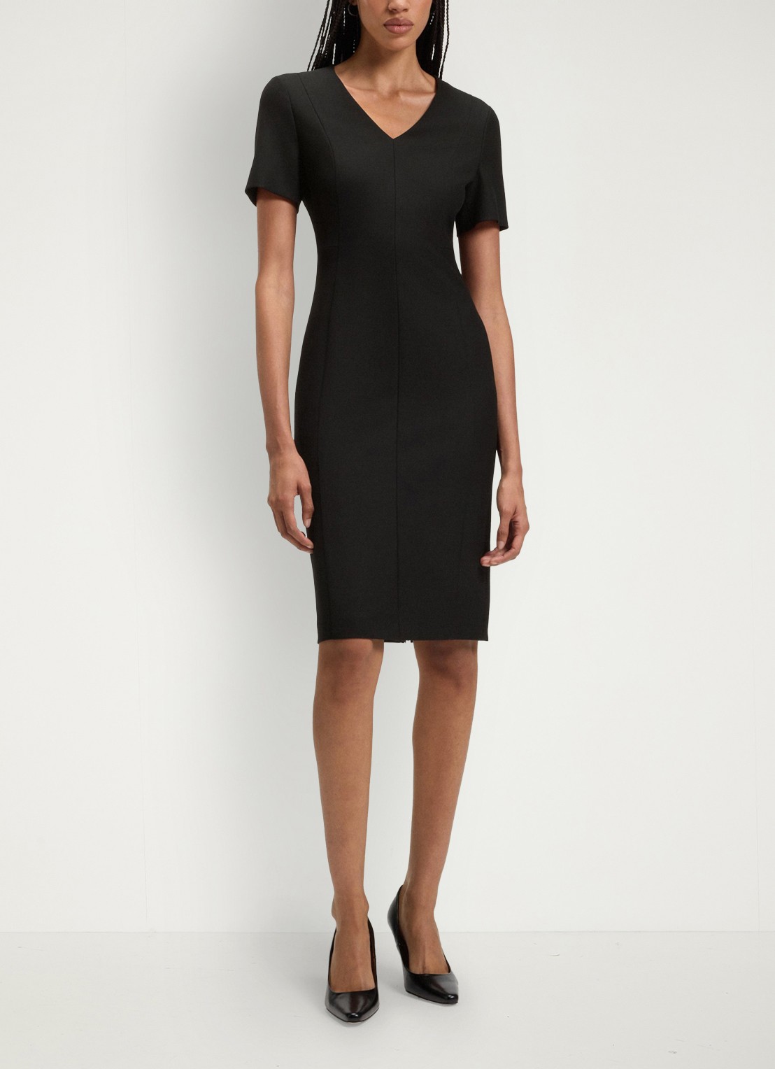 BOSS Damaisa midi jurk met V-hals - detail 2 zwart