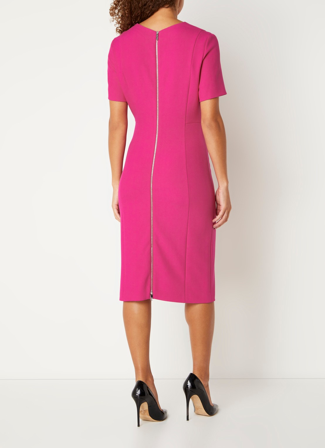 BOSS Damaisa mini jurk met V-hals  - achterkant 2 fuchsia