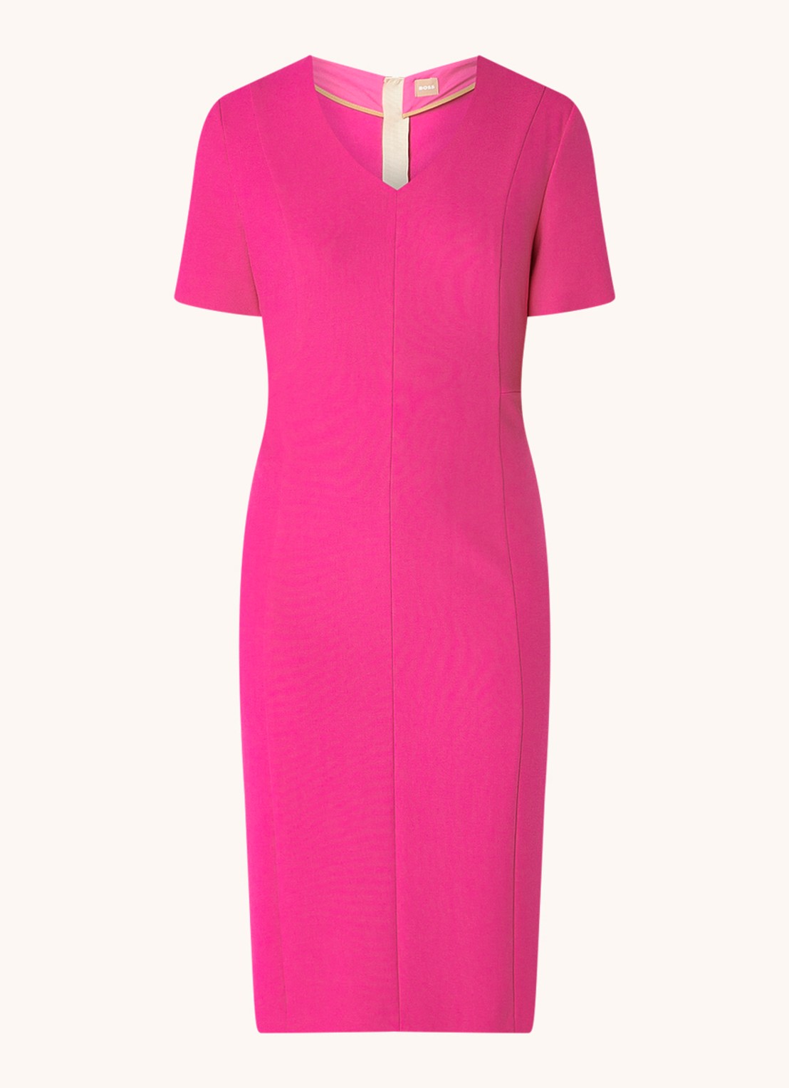 BOSS Damaisa mini jurk met V-hals  - voorkant 3 fuchsia