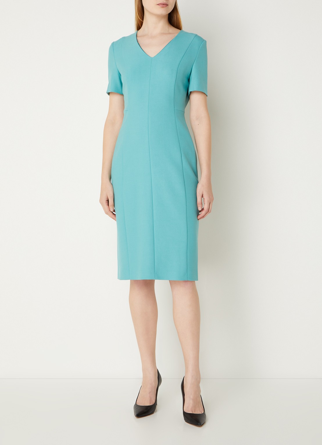 BOSS Damaisa mini jurk met V-hals  - detail 4 zeegroen