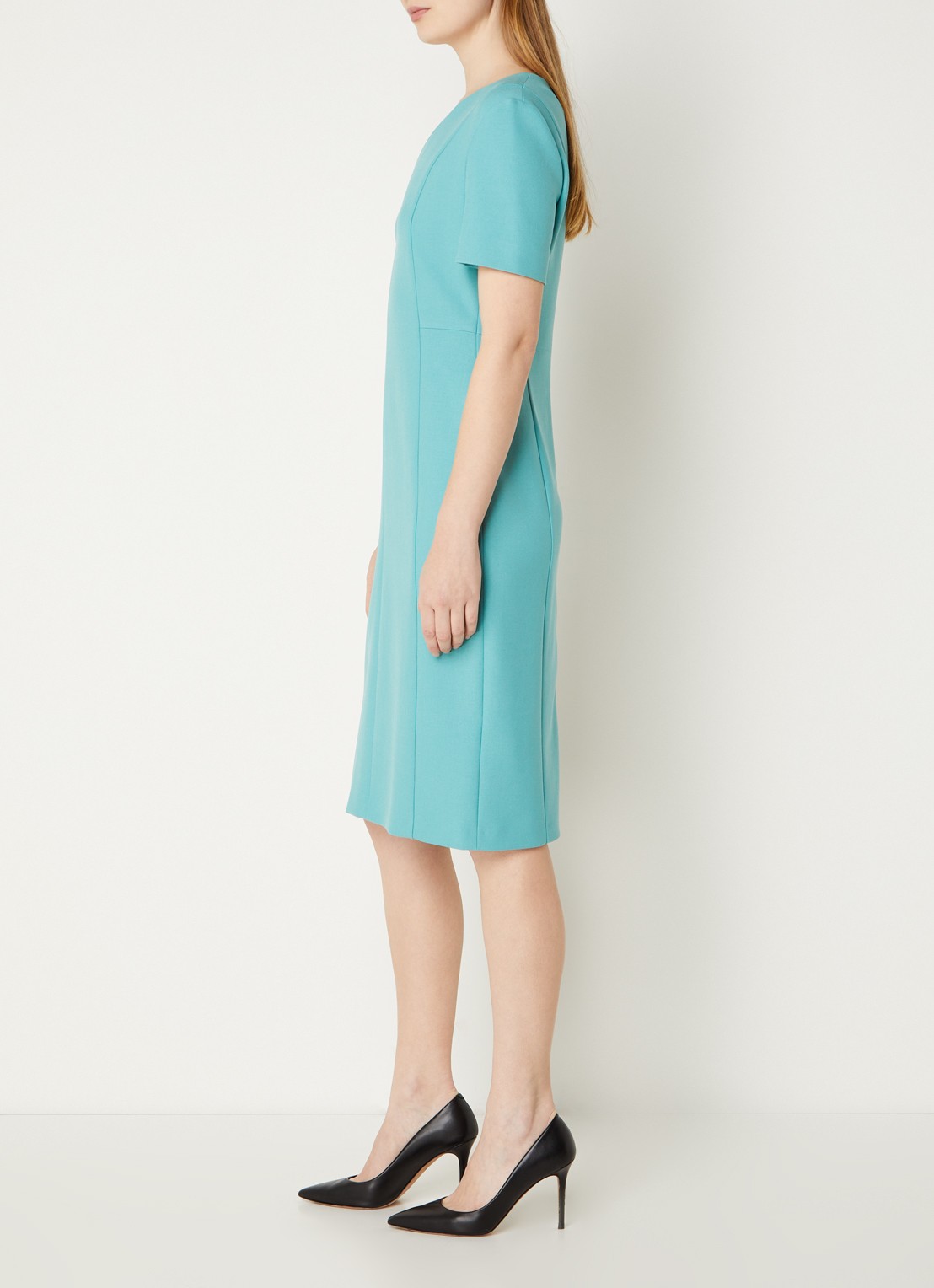 BOSS Damaisa mini jurk met V-hals  - voorkant 3 zeegroen