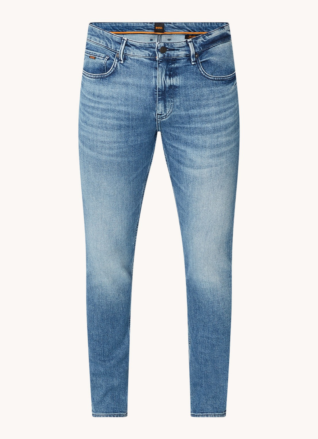 BOSS Delano slim tapered jeans met medium wassing - voorkant 2 indigo