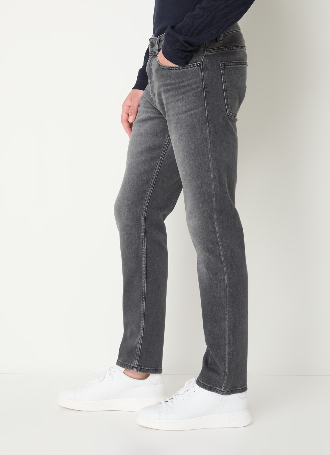 BOSS Delaware Bo slim fit jeans met gekleurde wassing - detail 4 donkergrijs