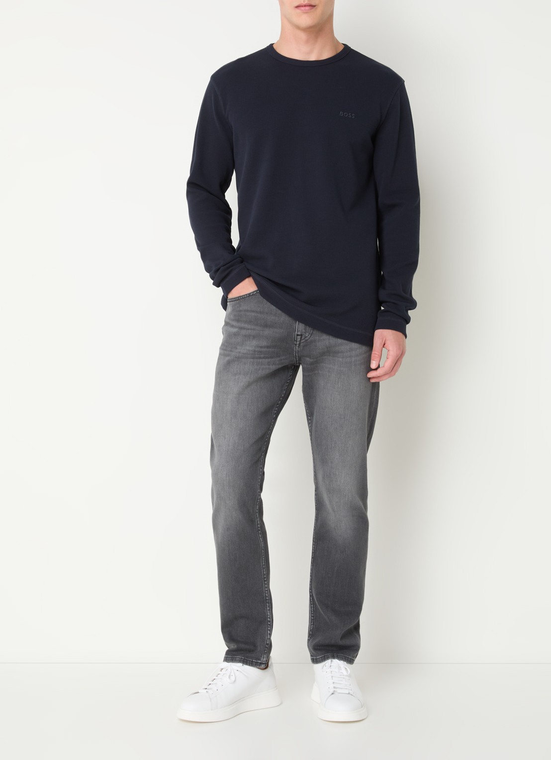 BOSS Delaware Bo slim fit jeans met gekleurde wassing - voorkant 2 donkergrijs