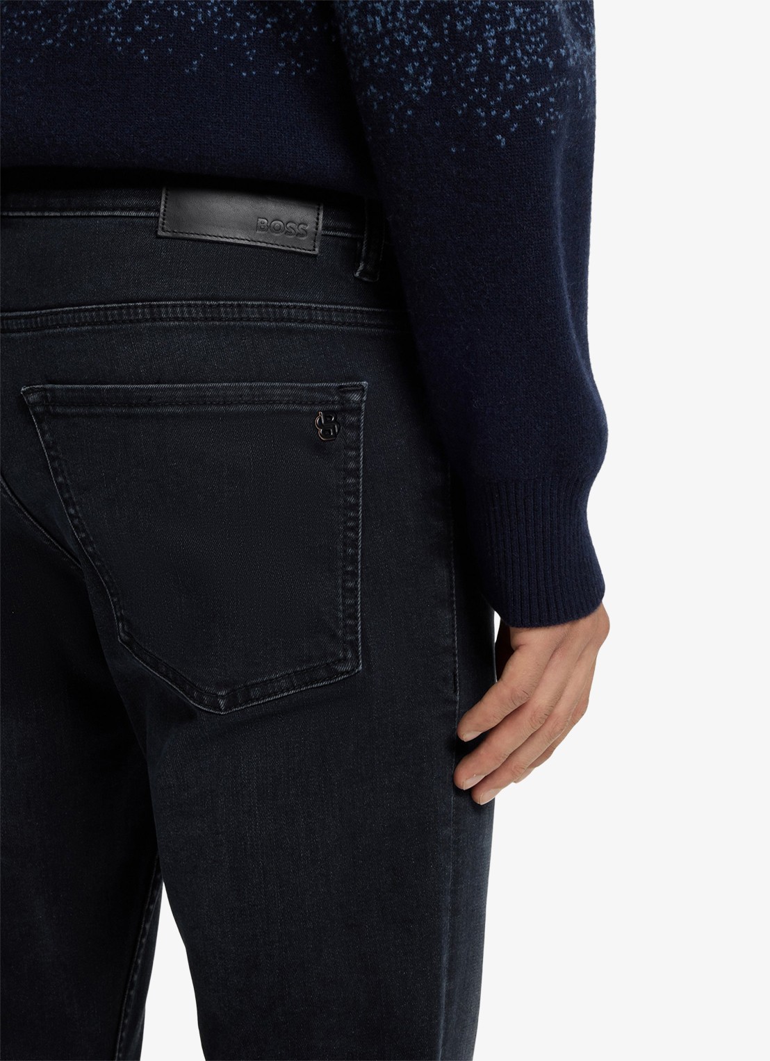 BOSS Delaware slim fit broek met logo - detail 4 denim