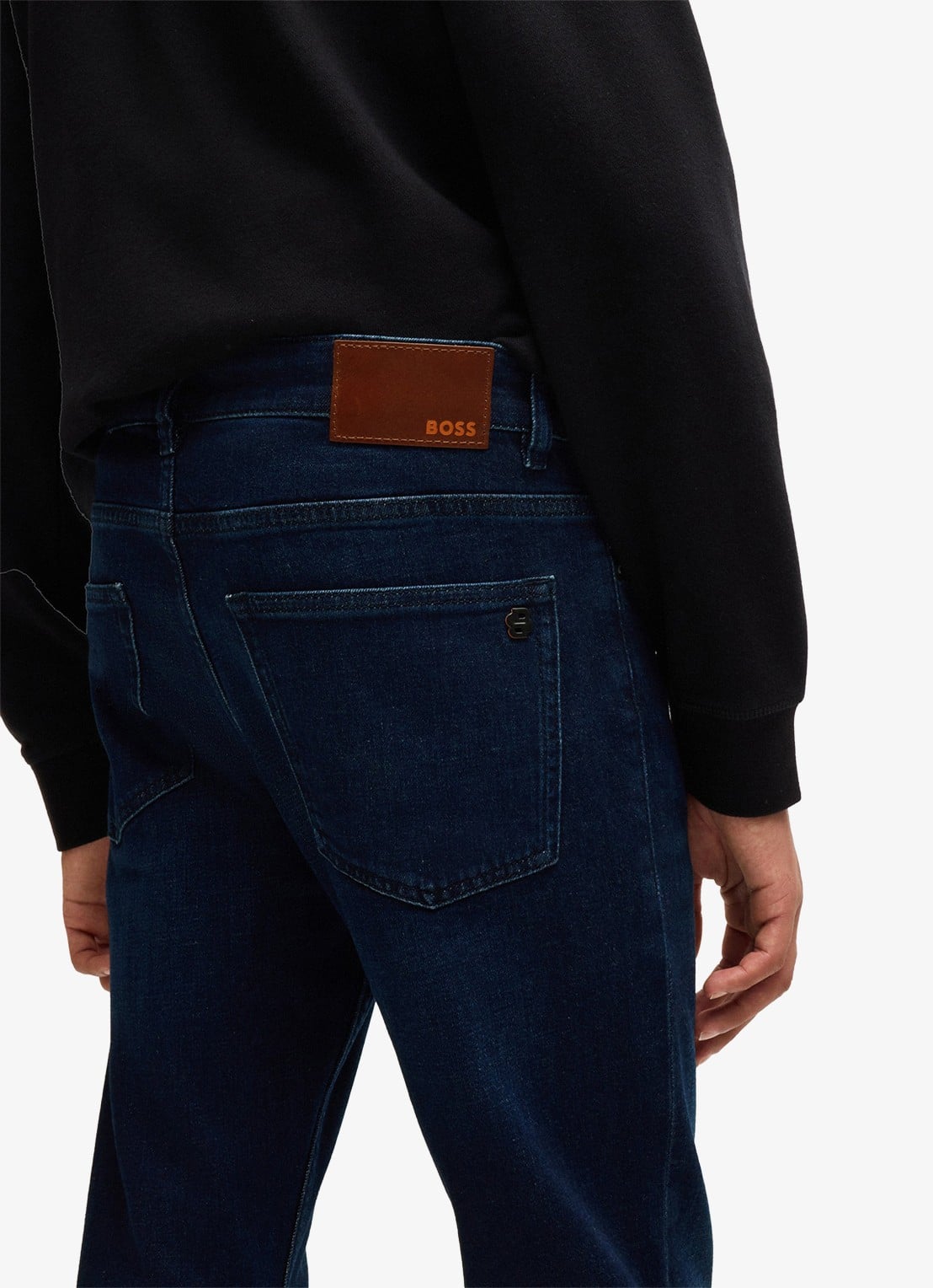 BOSS Delaware slim fit jeans met donkere wassing - detail 6 indigo
