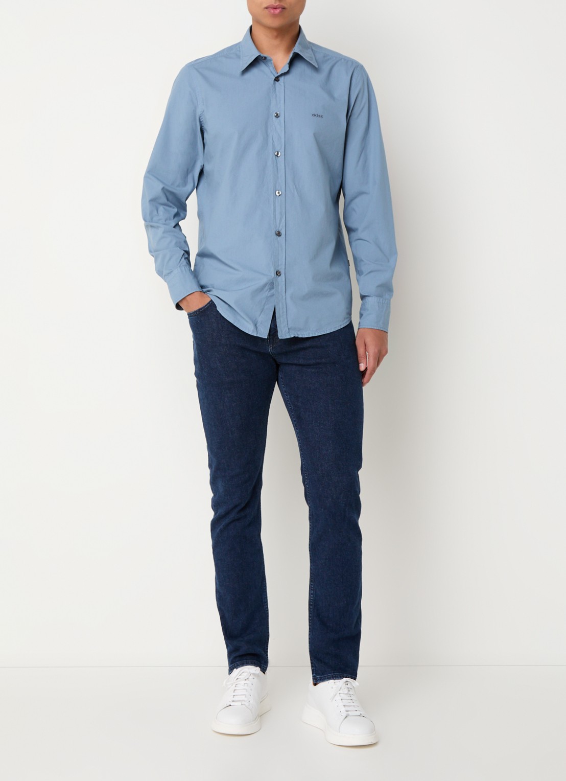 BOSS Delaware slim fit jeans met donkere wassing - voorkant 5 indigo