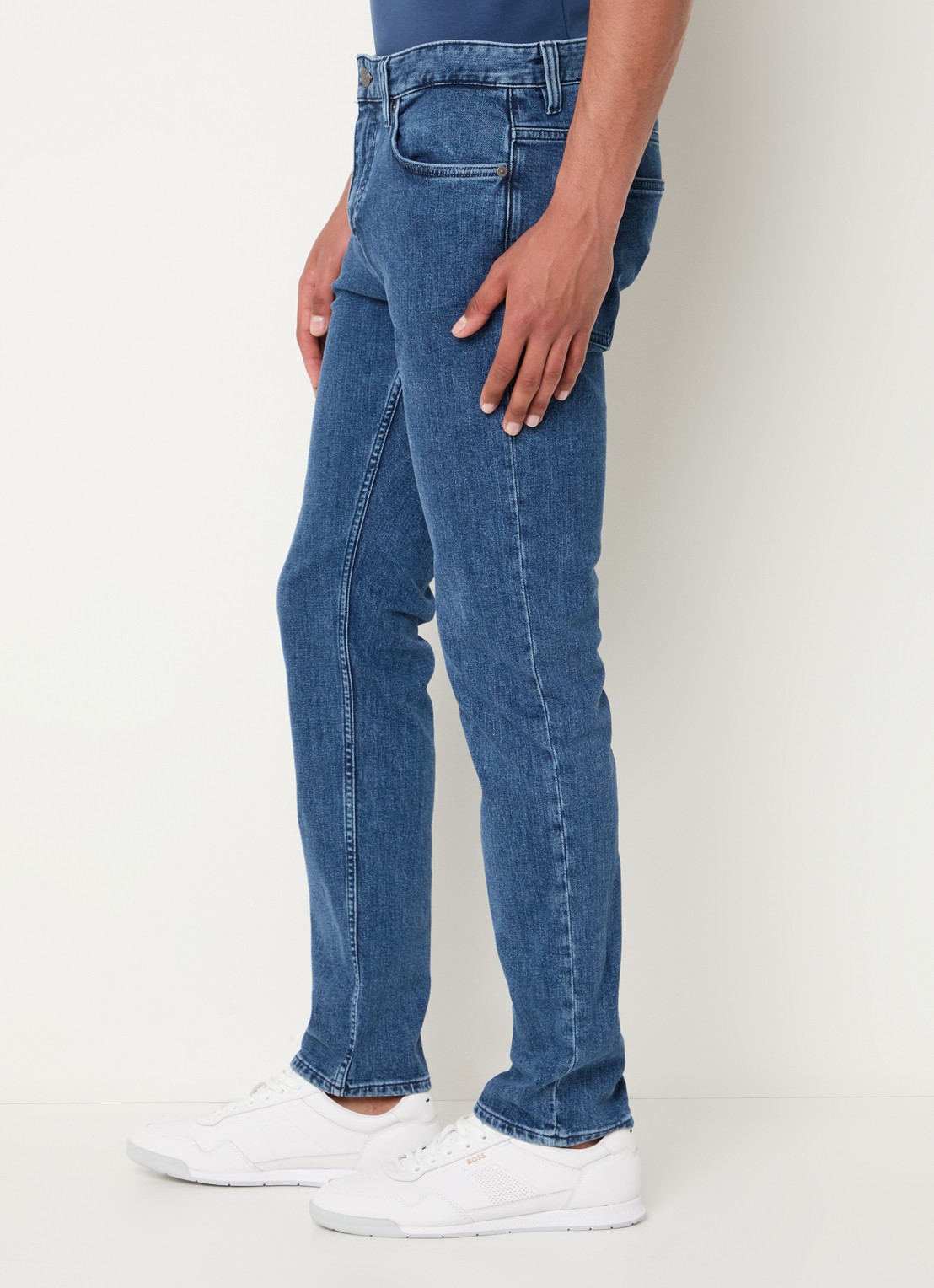 BOSS Delaware slim fit jeans met donkere wassing - detail 2 indigo