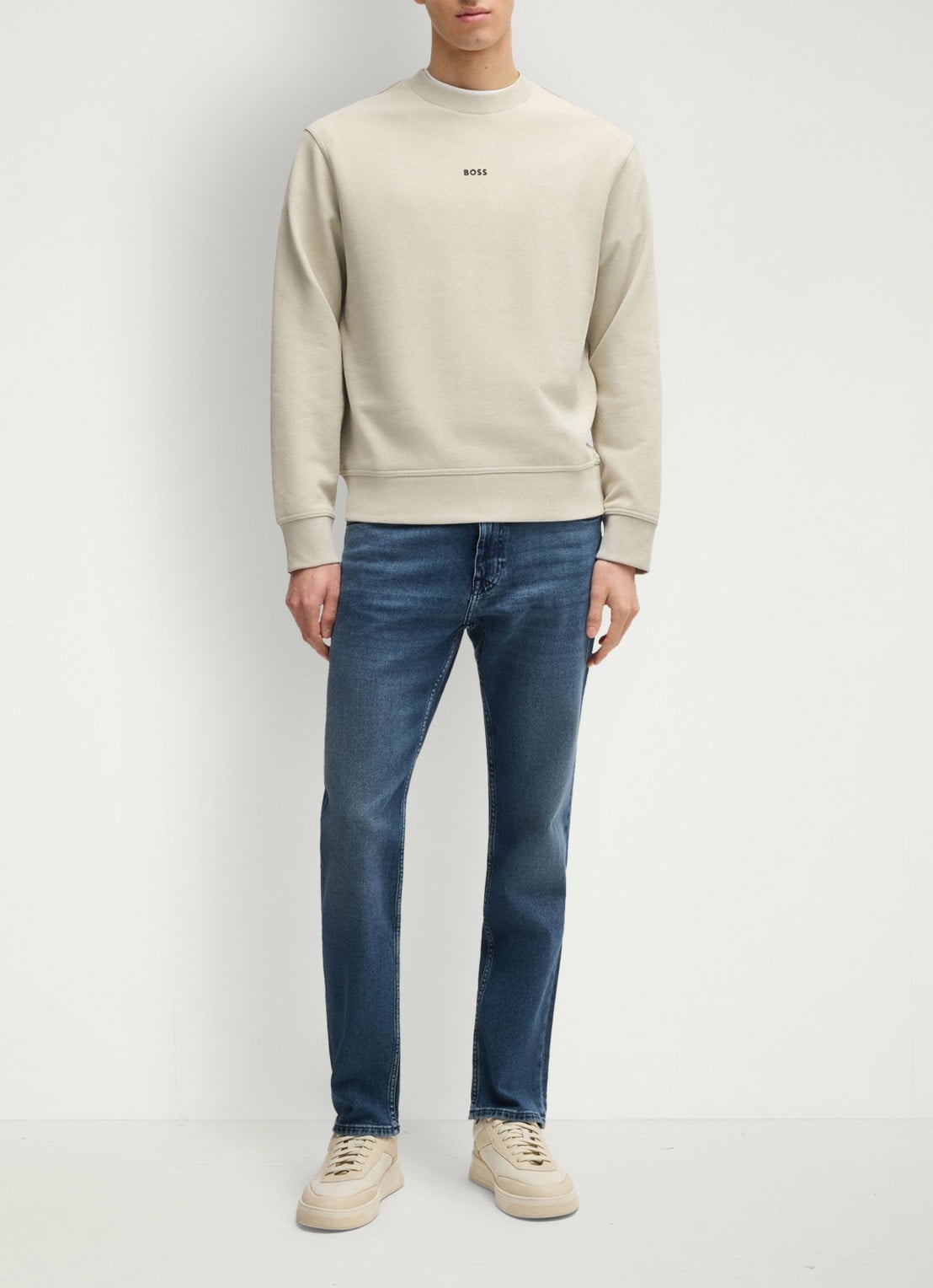 BOSS Delaware slim fit jeans met lichte wassing - voorkant 2 indigo