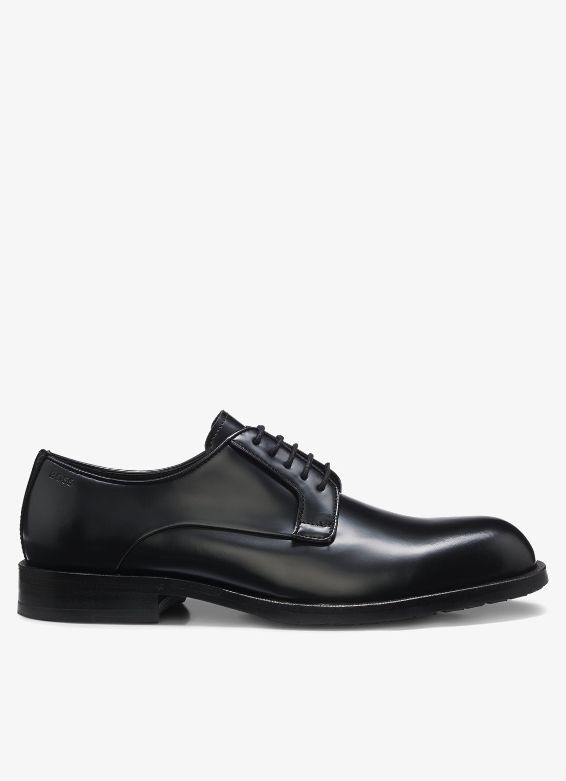 BOSS Derbyschoenen van brush-off leer met logo in reliëf - voorkant 4 zwart