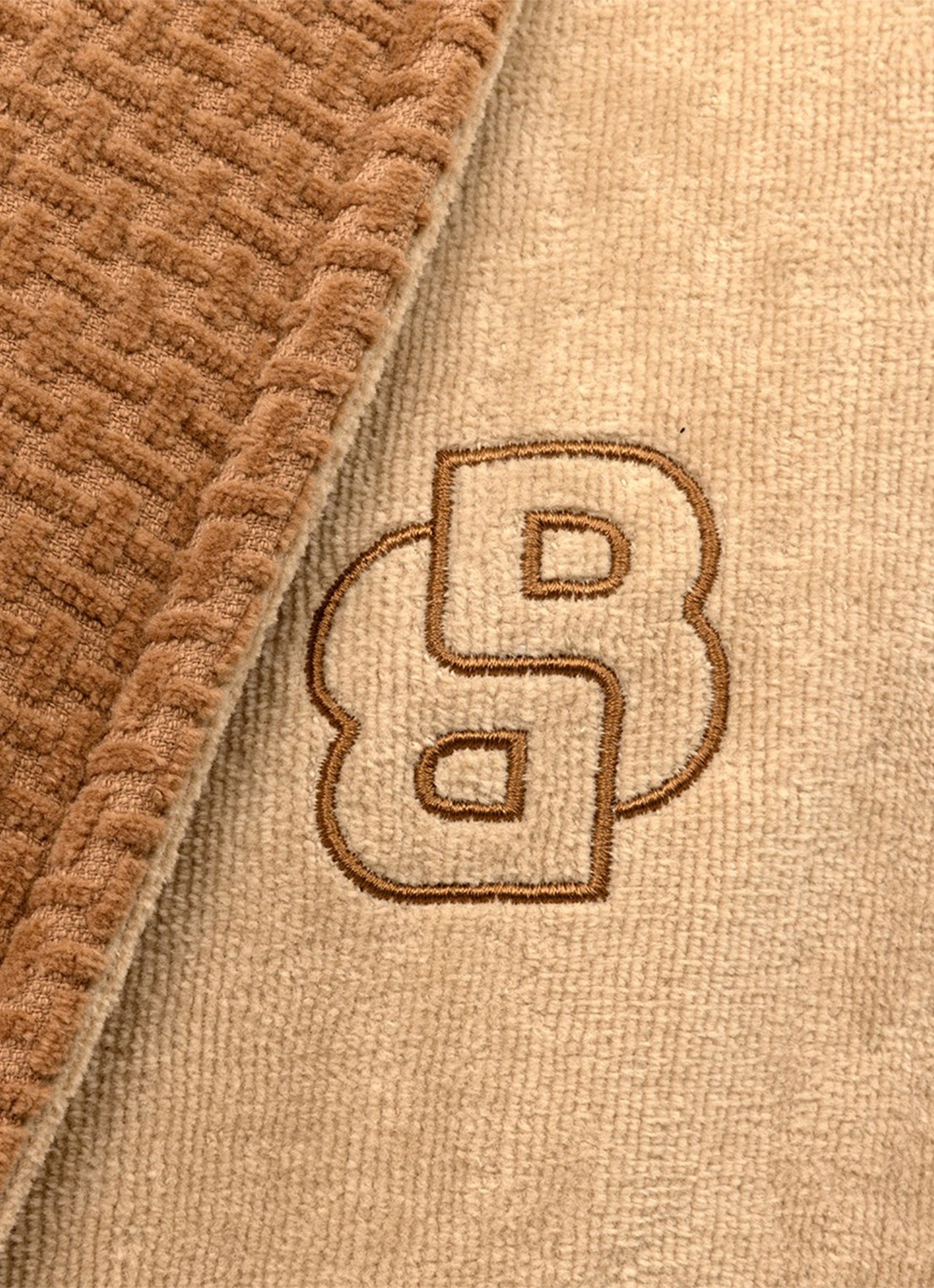 BOSS Double B badjas met logoborduring - unisex - detail 3 beige
