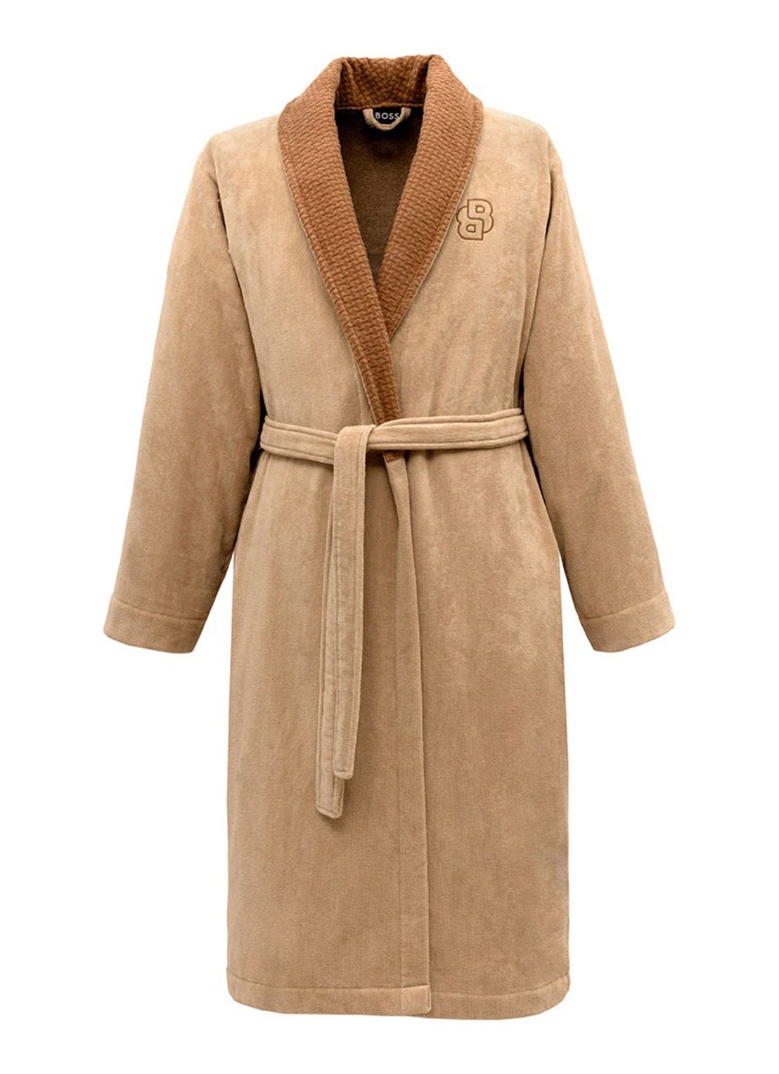 BOSS Double B badjas met logoborduring - unisex - voorkant 2 beige