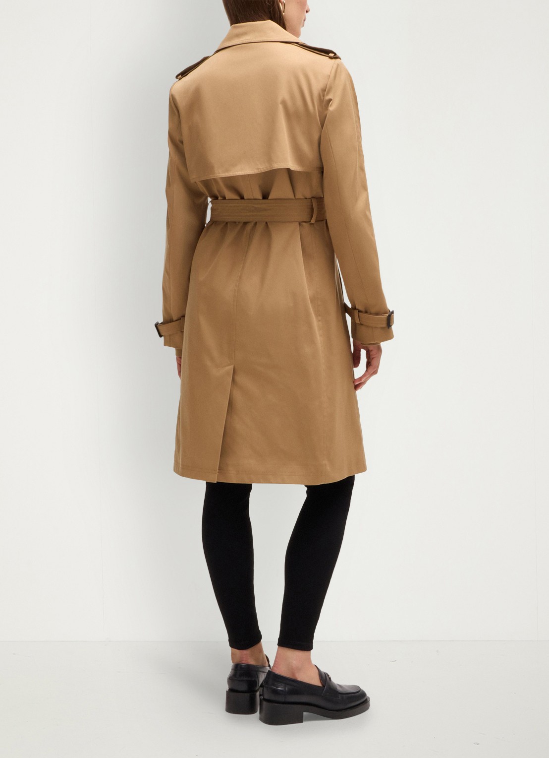 BOSS Double-breasted trenchcoat met steekzakken en ceintuur  - achterkant beige