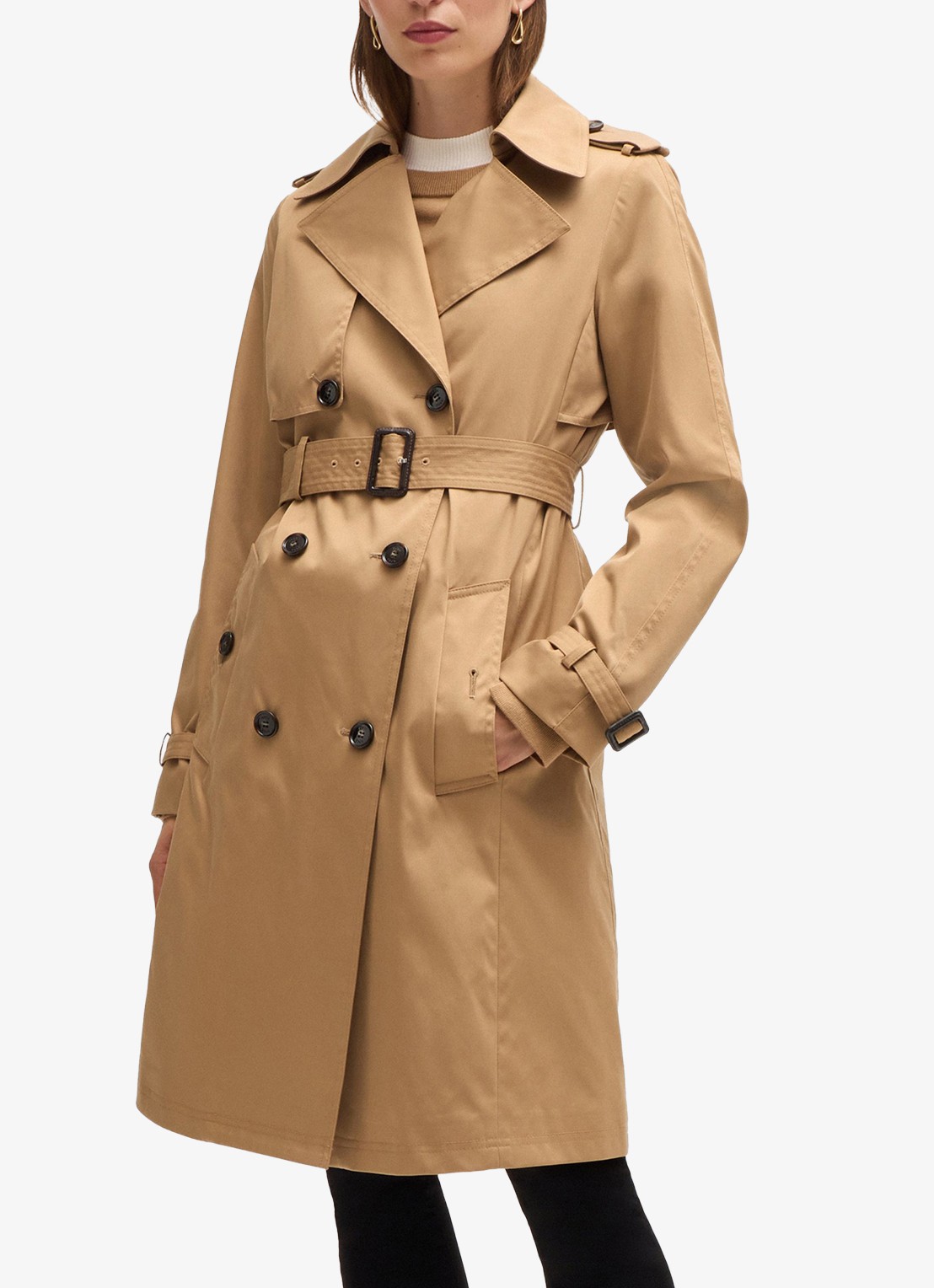 BOSS Double-breasted trenchcoat met steekzakken en ceintuur  - detail 2 beige