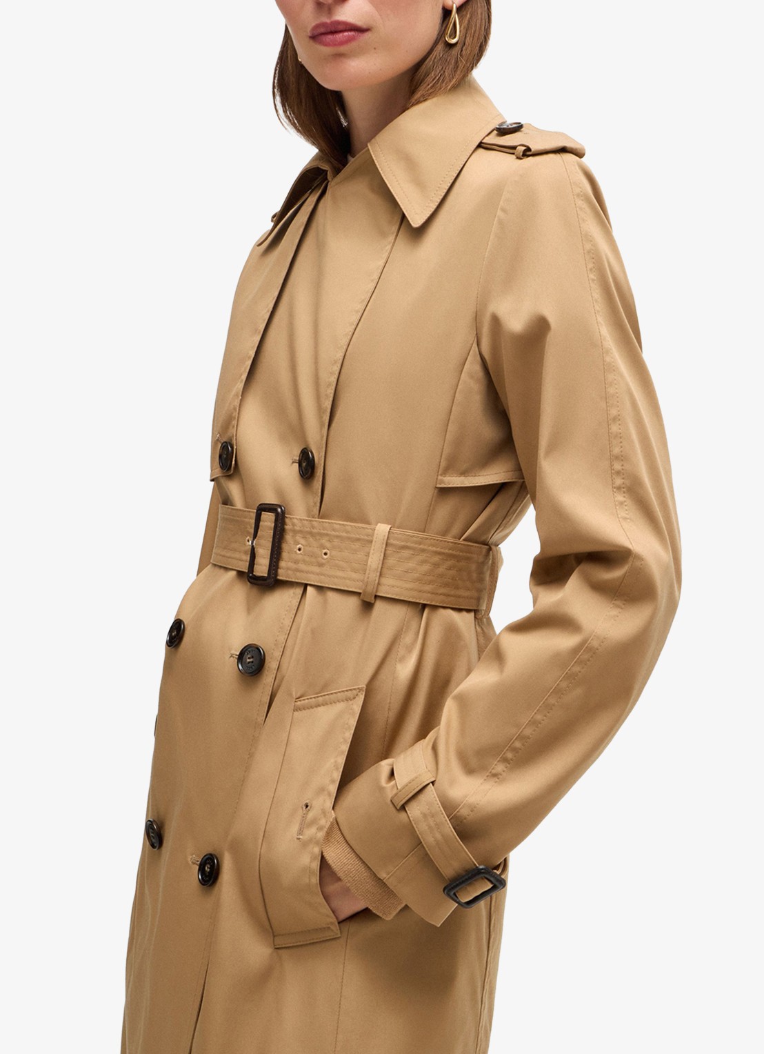 BOSS Double-breasted trenchcoat met steekzakken en ceintuur  - detail 3 beige
