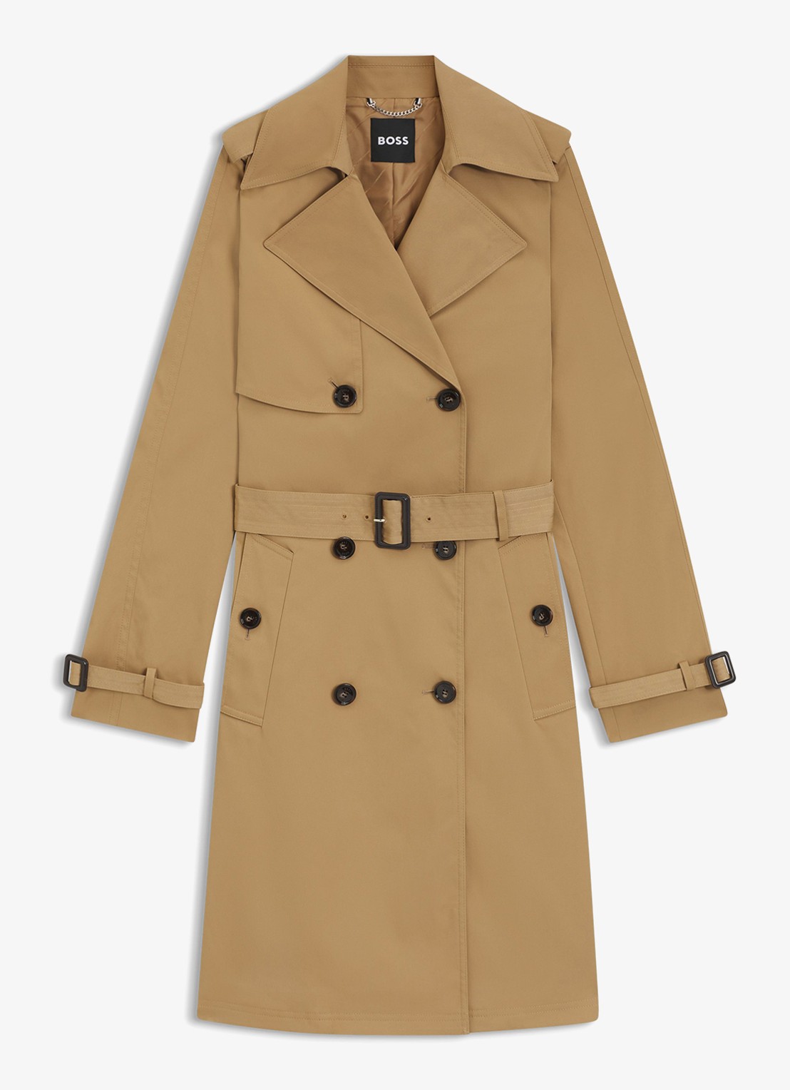 BOSS Double-breasted trenchcoat met steekzakken en ceintuur  - voorkant 5 beige