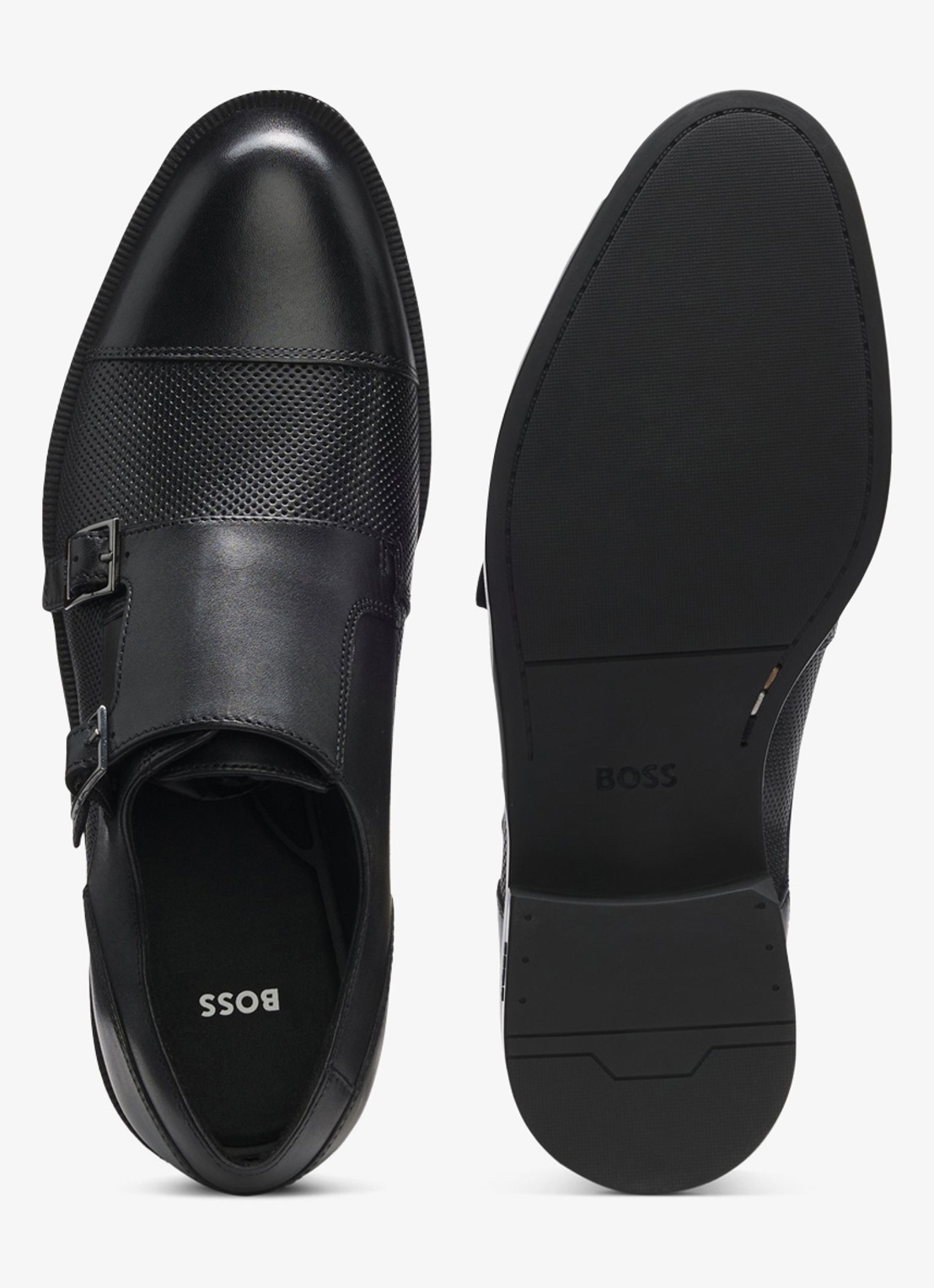 BOSS Double Monk gespschoen van leer  - detail 3 zwart