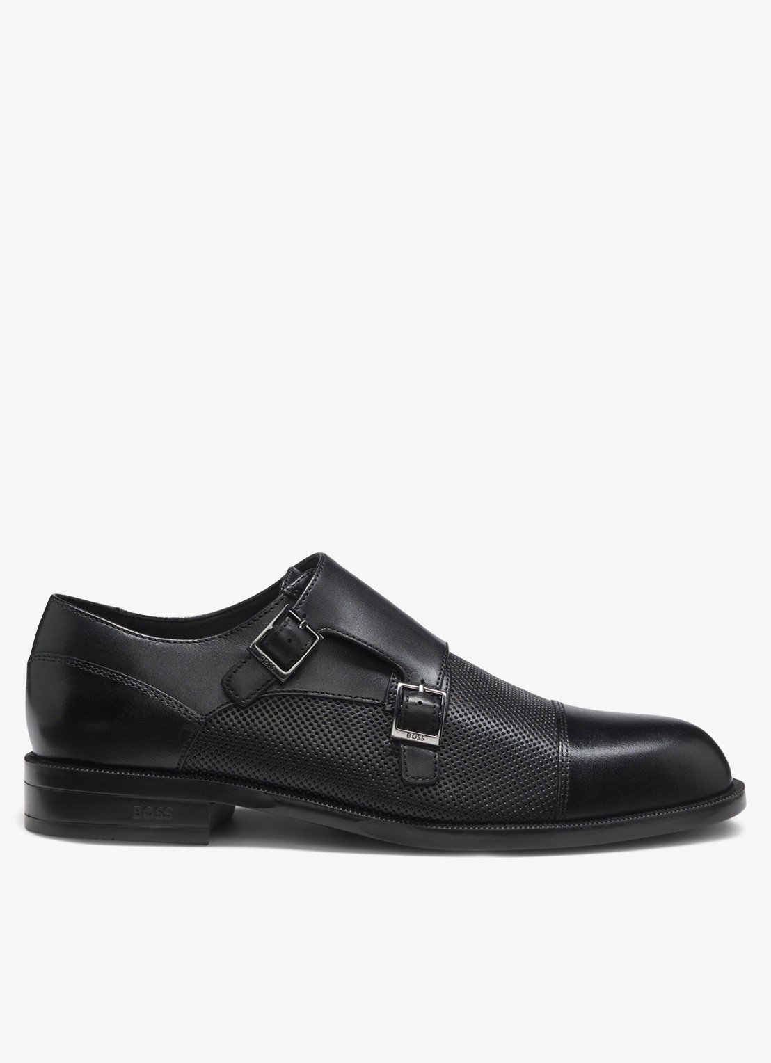 BOSS Double Monk gespschoen van leer  - voorkant 4 zwart