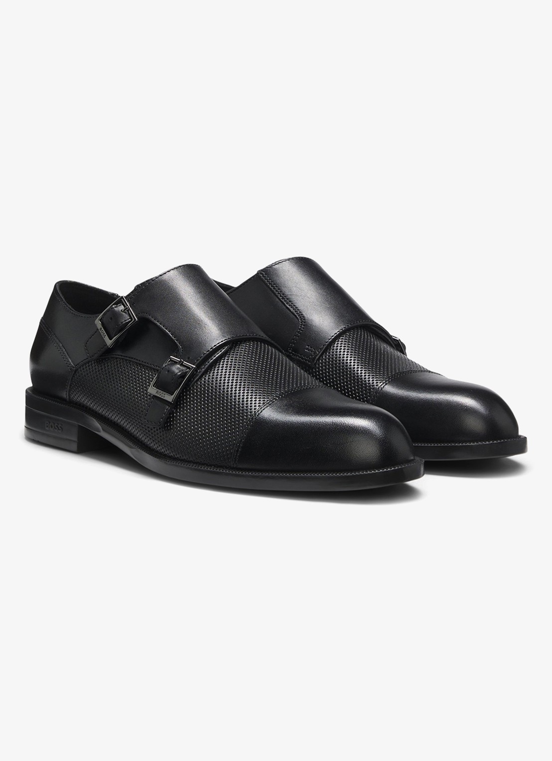 BOSS Double Monk gespschoen van leer  - voorkant 5 zwart