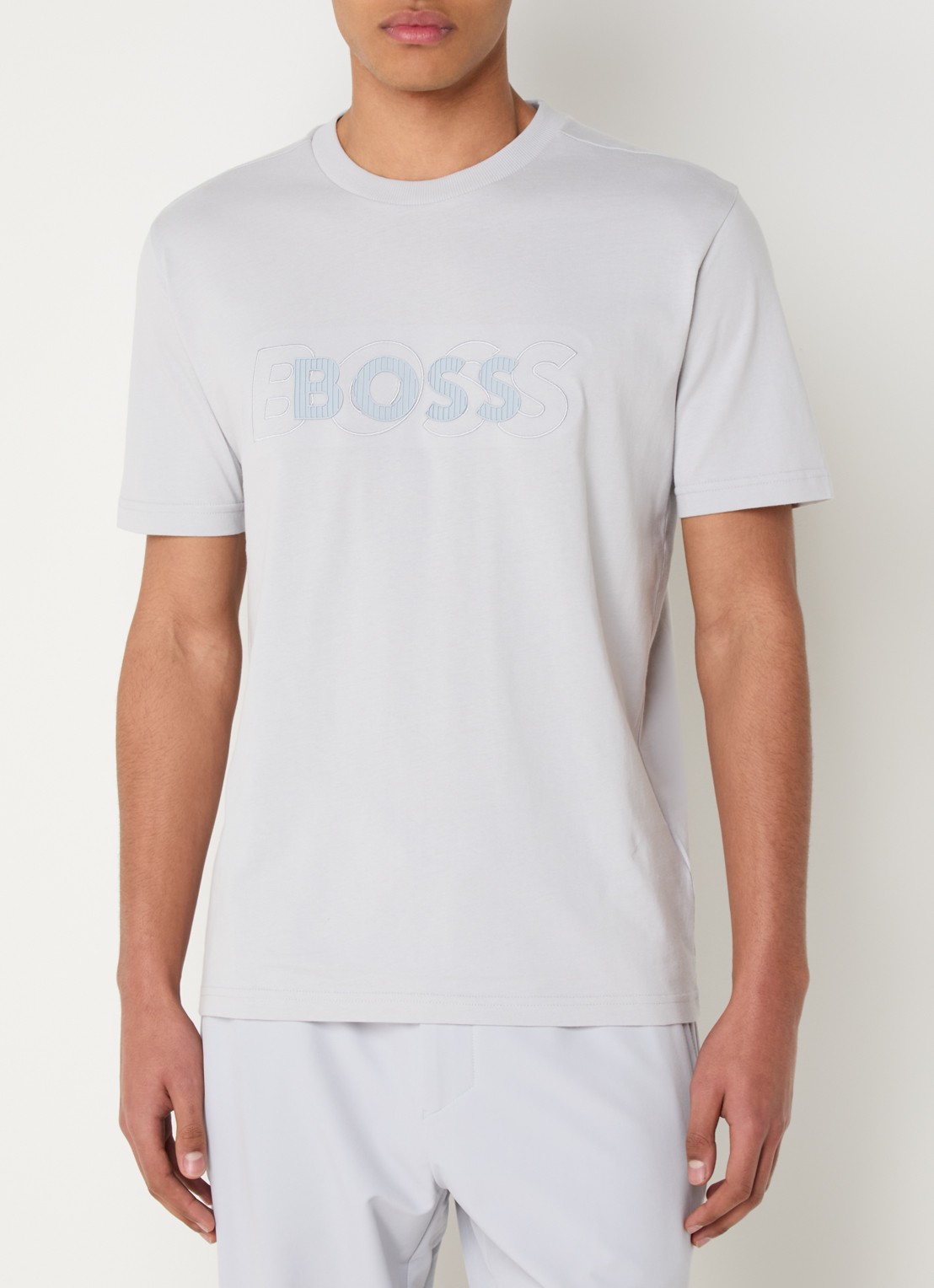 BOSS Drop Needle T-shirt met logoprint  - detail lichtgrijs
