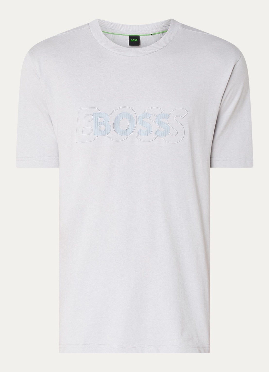 BOSS Drop Needle T-shirt met logoprint  - voorkant 3 lichtgrijs