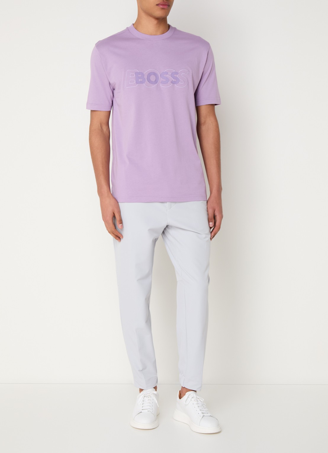BOSS Drop Needle T-shirt met logoprint  - voorkant 4 lila