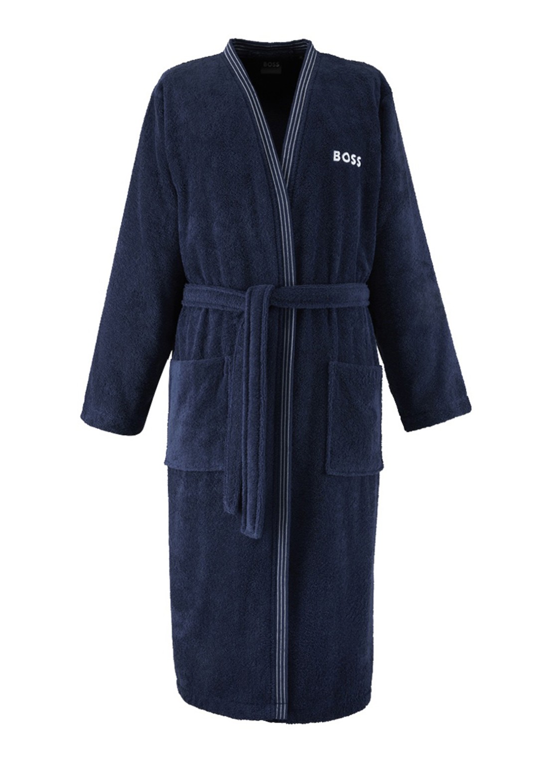 BOSS Edge badjas met logoborduring - voorkant 4 donkerblauw