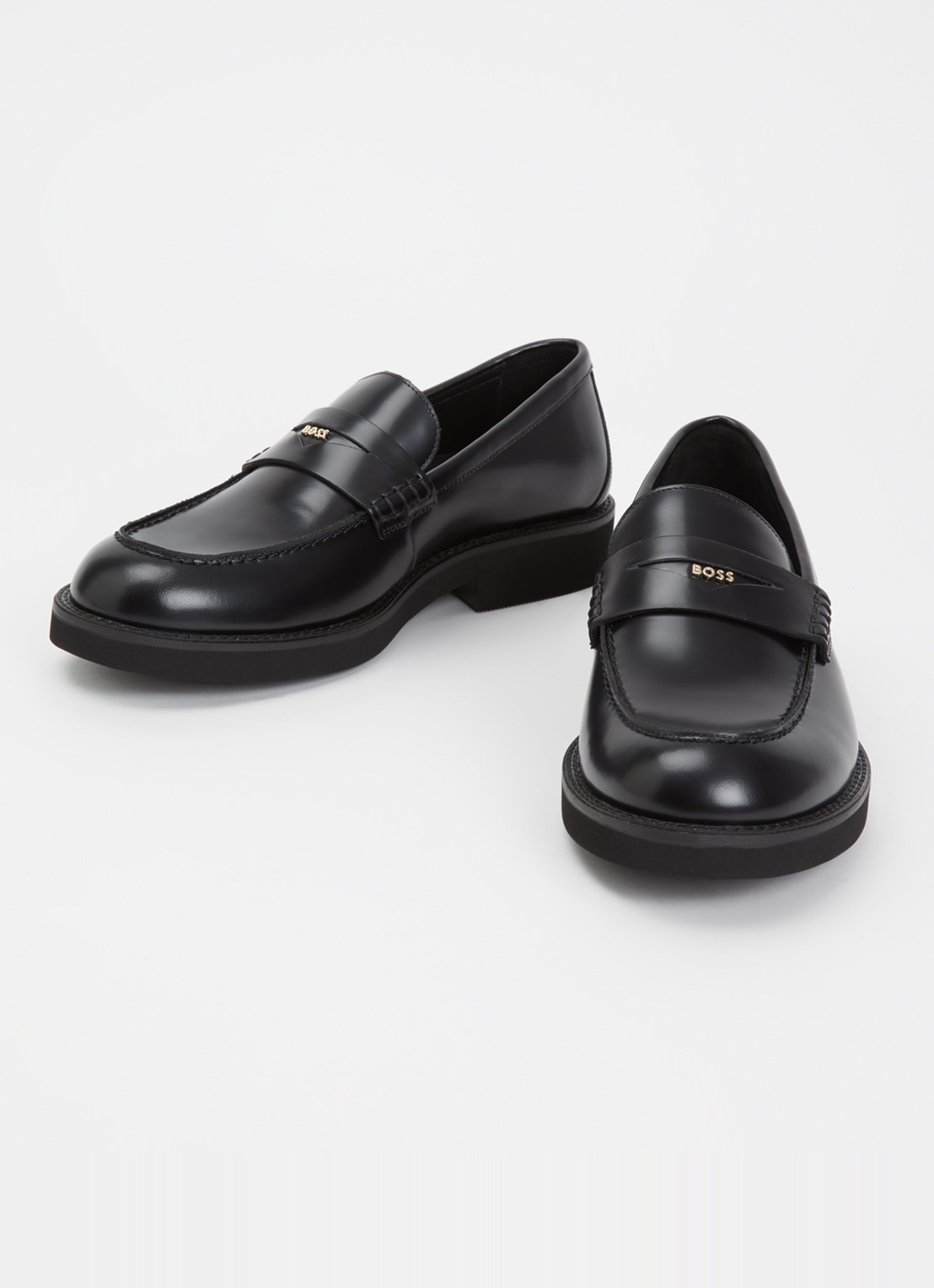 BOSS Elery loafer van leer met logo - detail 3 zwart