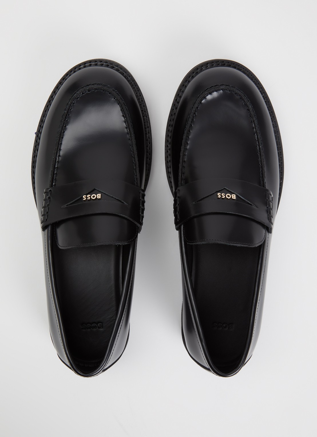 BOSS Elery loafer van leer met logo - detail 4 zwart