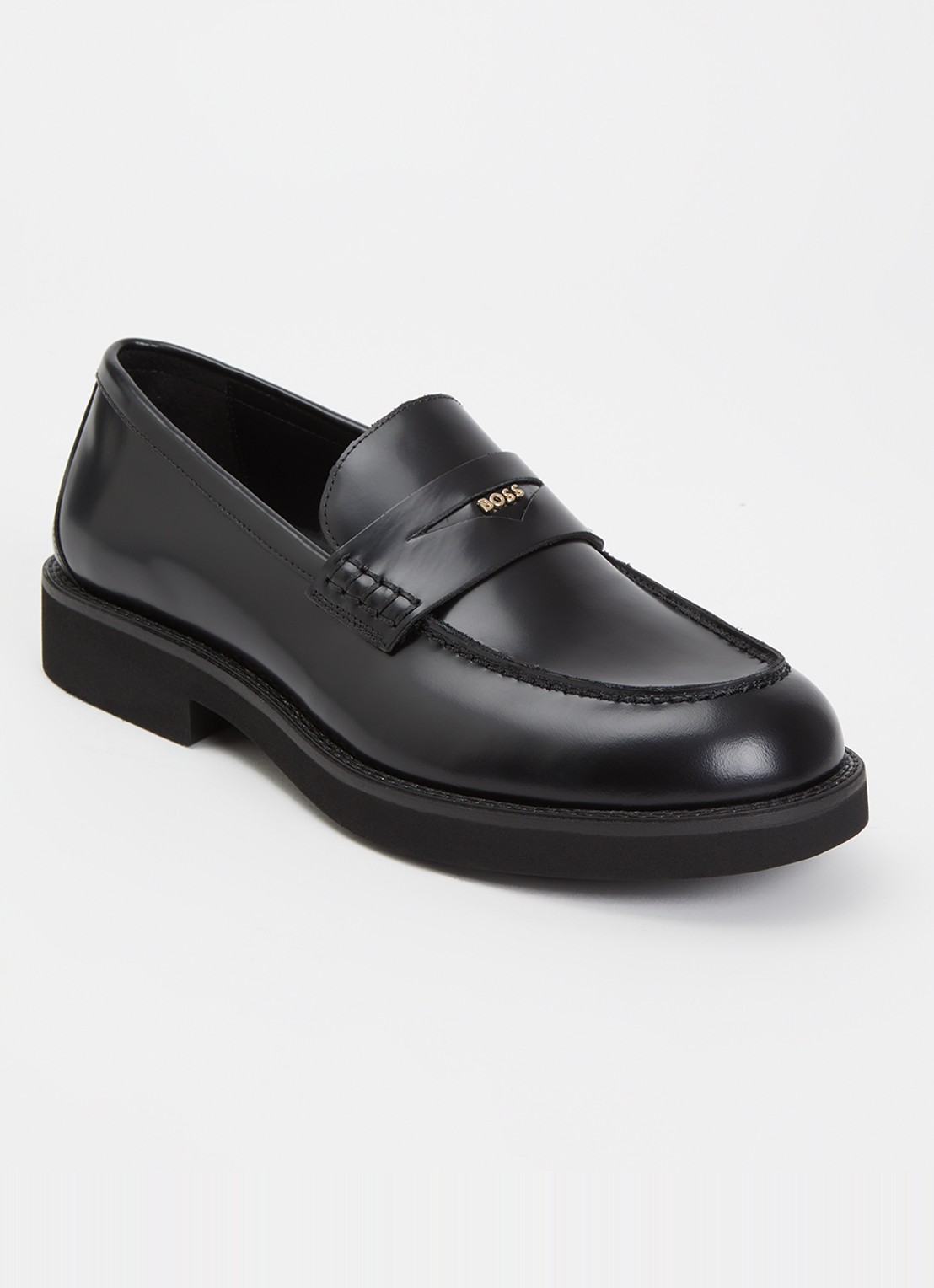 BOSS Elery loafer van leer met logo - voorkant 2 zwart