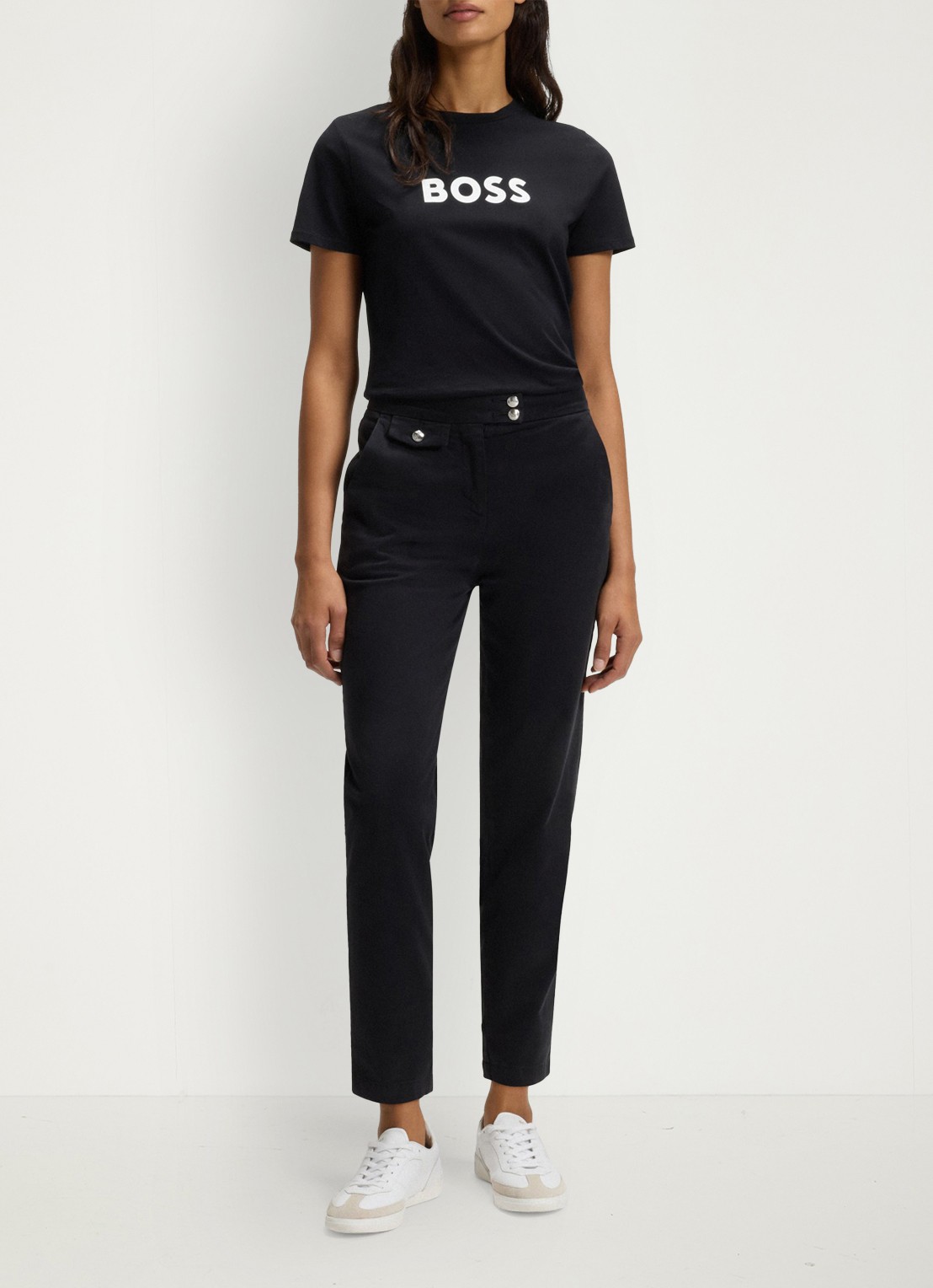 BOSS Elogo T-shirt met logo - voorkant 3 zwart