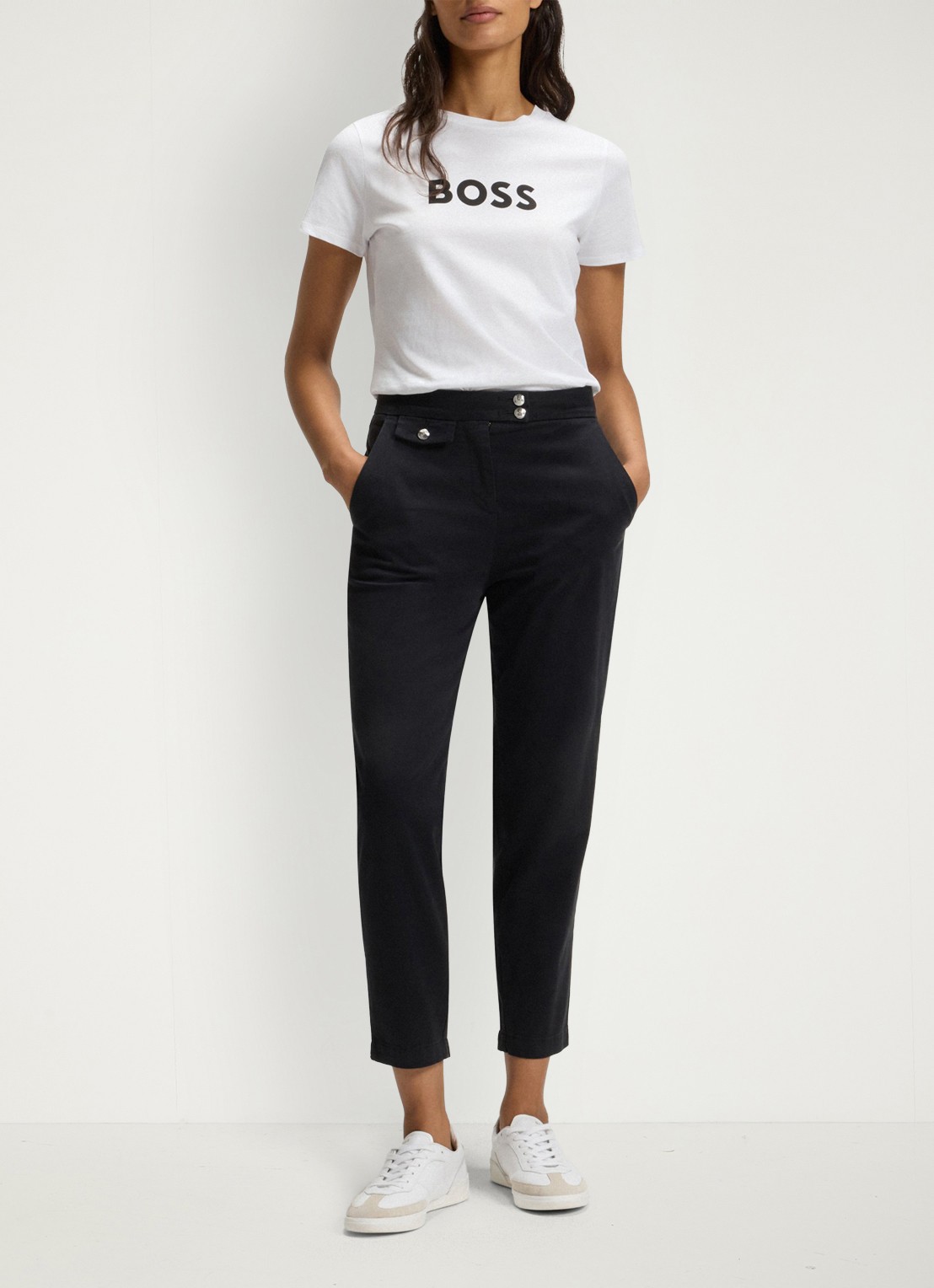 BOSS Elogo T-shirt met logo - voorkant 3 wit