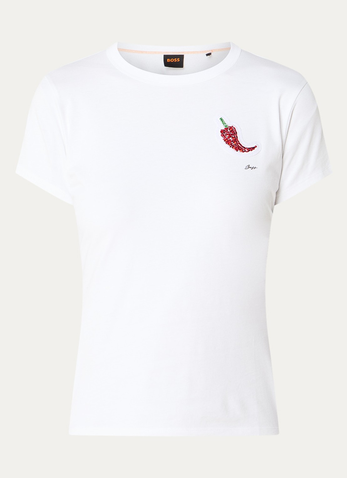 BOSS Endora T-shirt met logo en strass - voorkant 3 wit