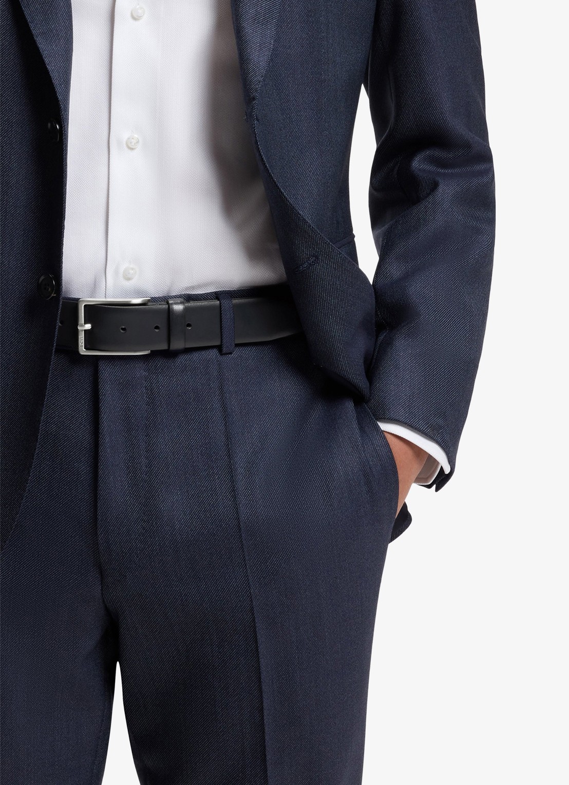 BOSS Erman-L riem van leer  - detail donkerblauw