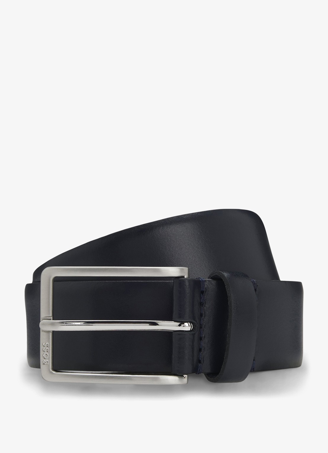 BOSS Erman-L riem van leer  - voorkant 4 donkerblauw