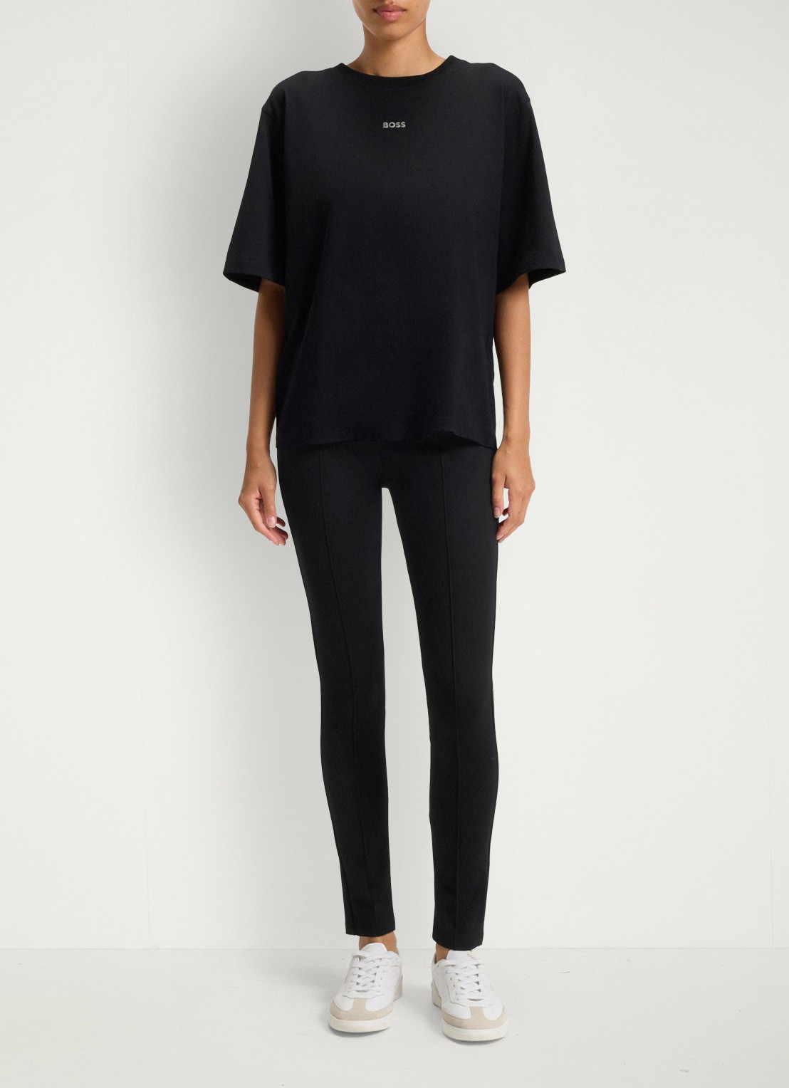 BOSS Estretch high waist slim fit pantalon met stretch  - voorkant 5 zwart
