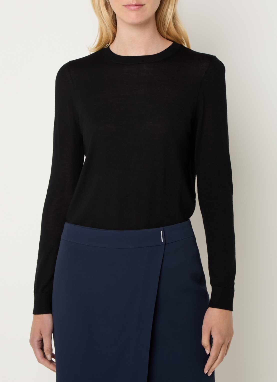 BOSS Ferpina fijngebreide pullover van scheerwol - detail 3 zwart