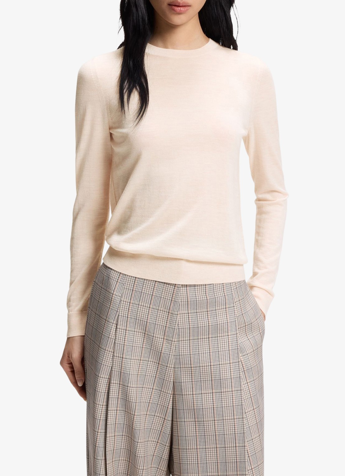 BOSS Ferpina fijngebreide pullover van scheerwol - detail 4 beige